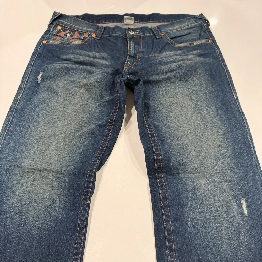 Y2K True Religion World‎ Tour Straight Baggy Red Paint Pocket Jeans Men's Sz 42